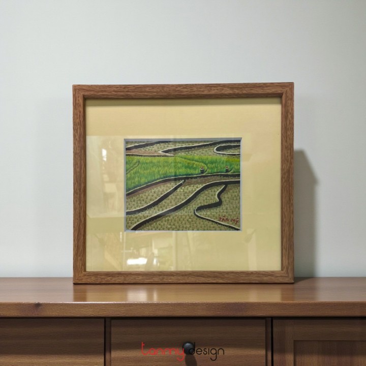 Tranh thêu tay - Ruộng bậc thang lúa xanh - size nhỏ